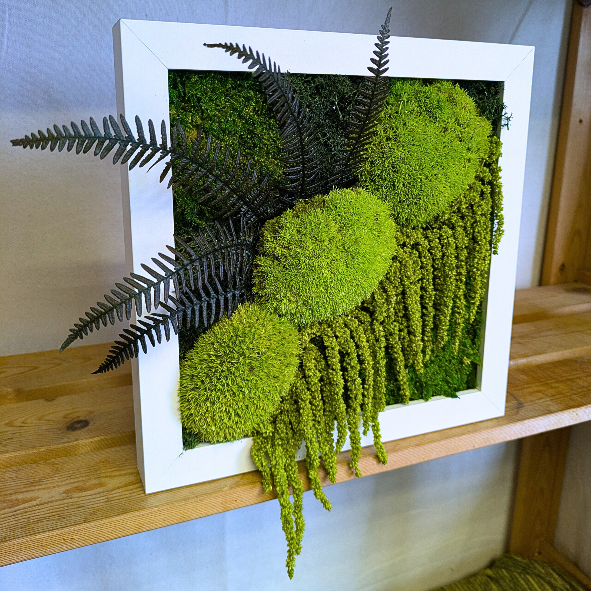 Medium Square White Moss Frame with Ferns & Amaranthus - Image 3