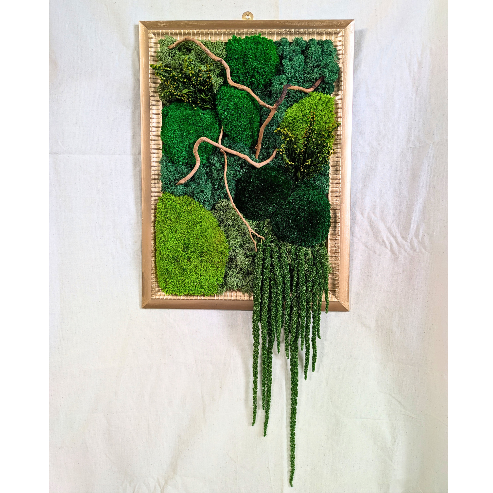 XL Gold Moss Frame with Amaranthus, Driftwood & Solidago