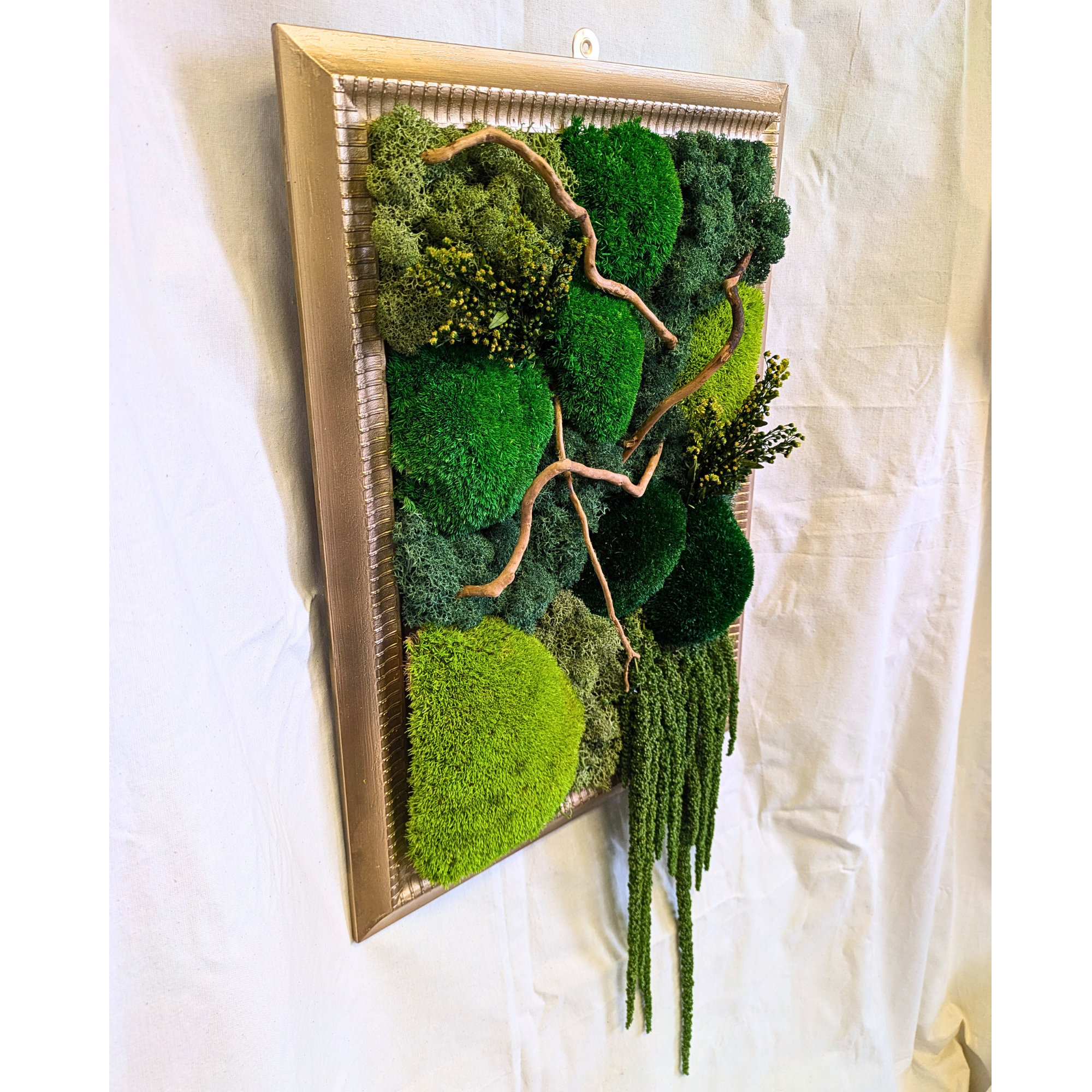XL Gold Moss Frame with Amaranthus, Driftwood & Solidago - Image 2