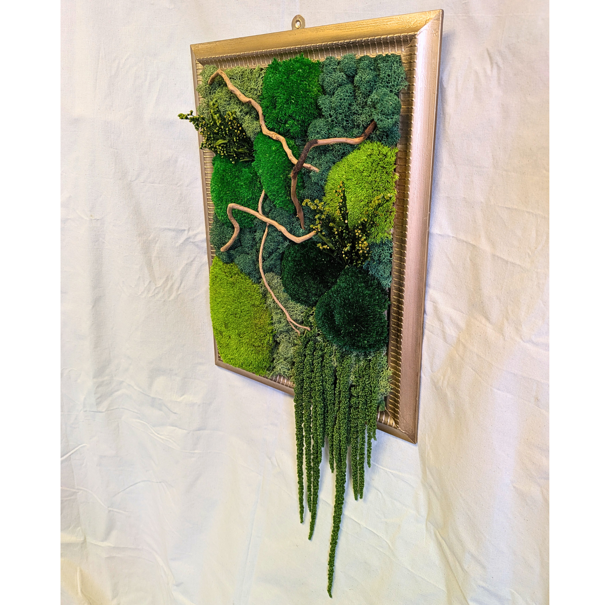 XL Gold Moss Frame with Amaranthus, Driftwood & Solidago - Image 3