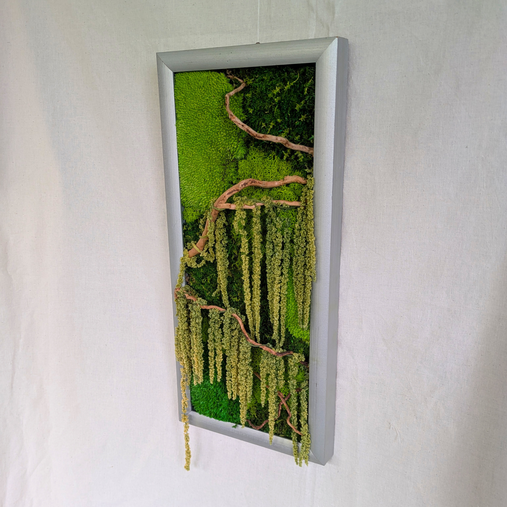Large Rectangle Silver Moss Frame with Amaranthus & Driftwood - Image 3