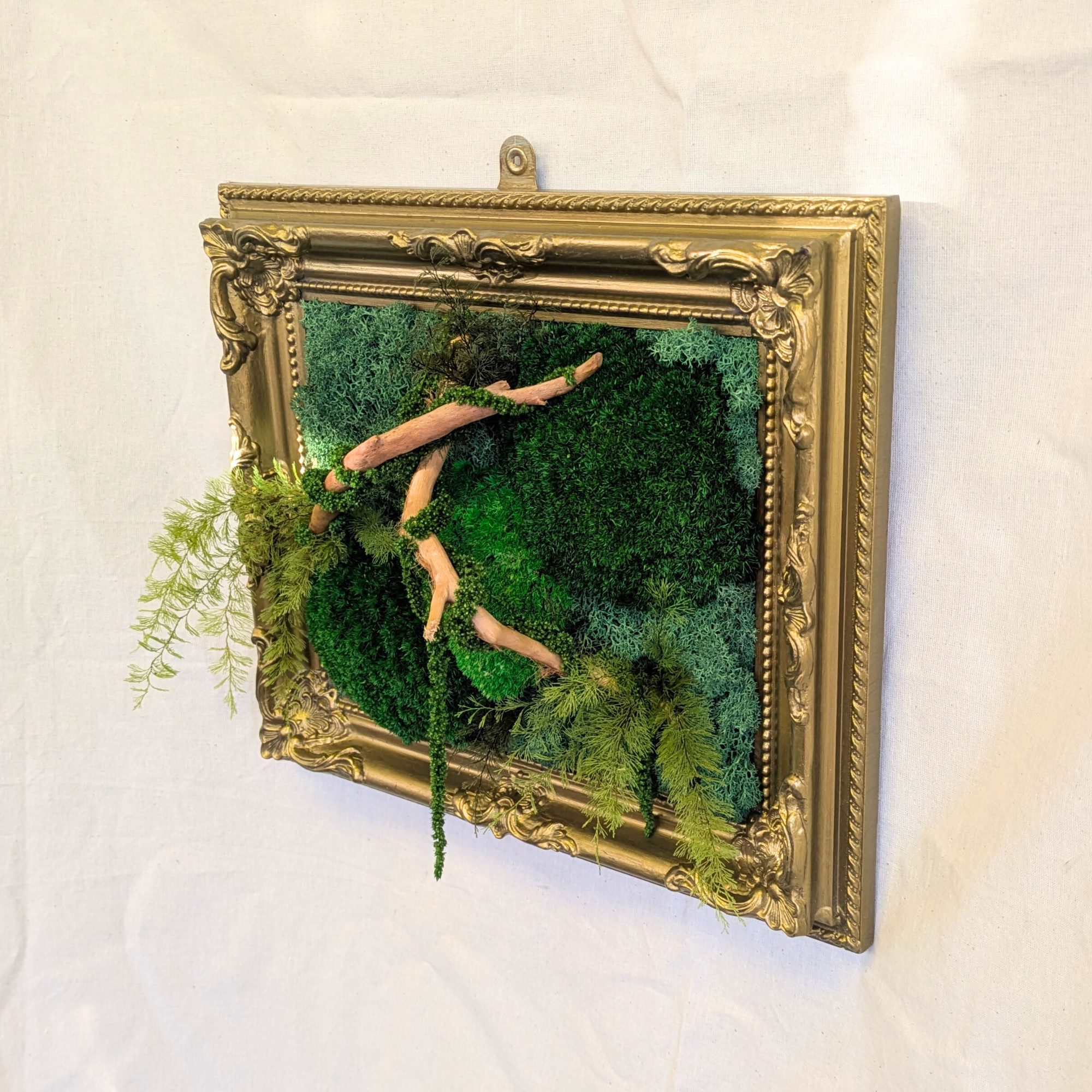 Ornate Preserved Moss Frame Decor with Driftwood, Air Ferns & Amaranthus - Image 2