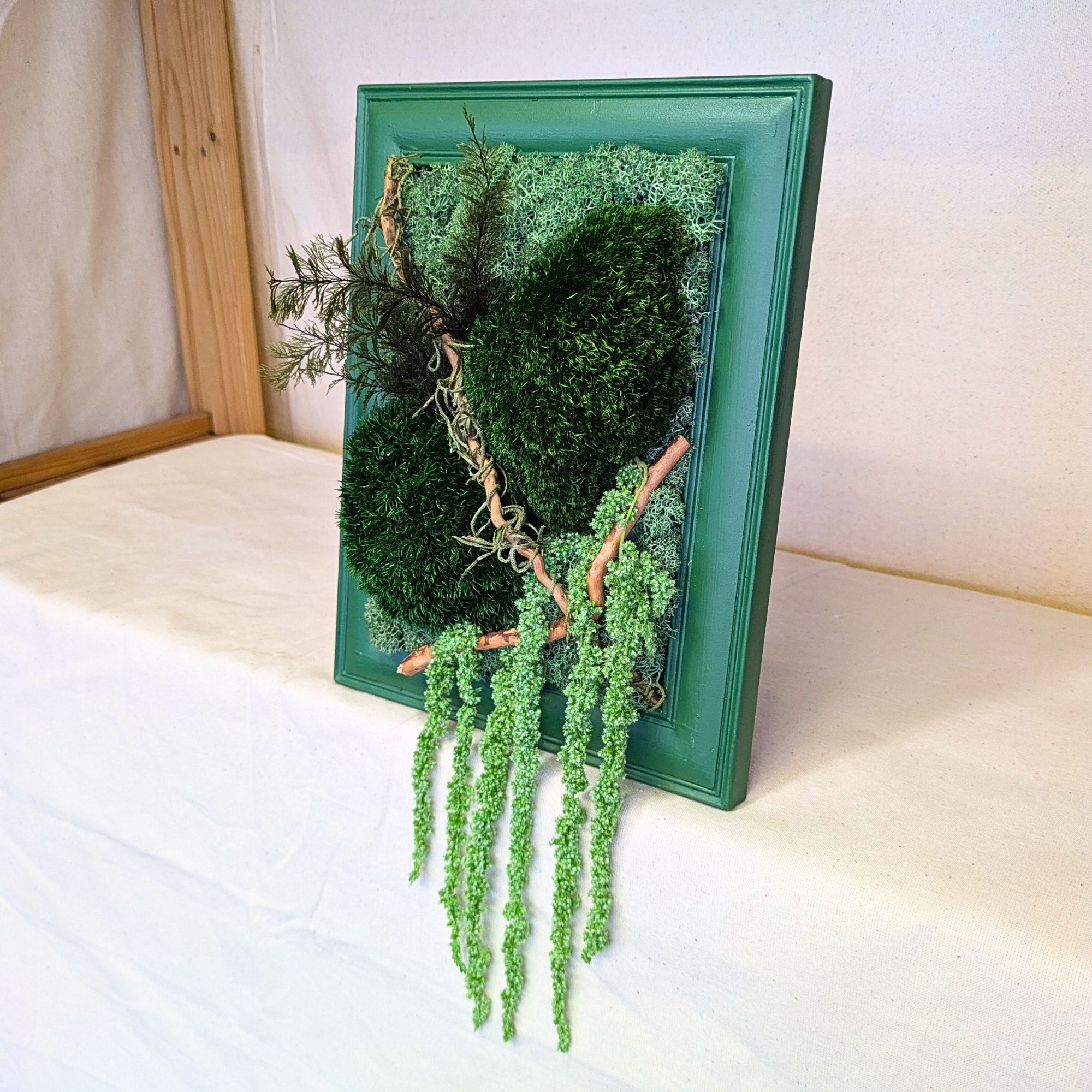 Small Green Moss Frame with Driftwood, Air Ferns, Spanish Moss & Amaranthus - Image 2